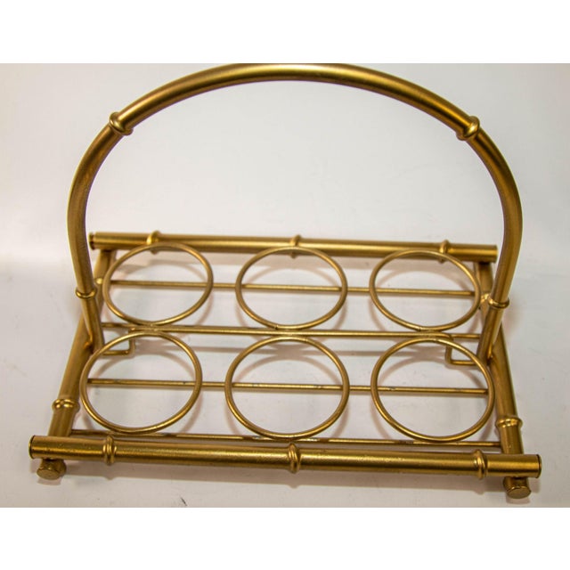 Gold Set of Six Jules Jurgensen Black & Gold Highball Glasses in Faux Bamboo Carrier For Sale - Image 8 of 18