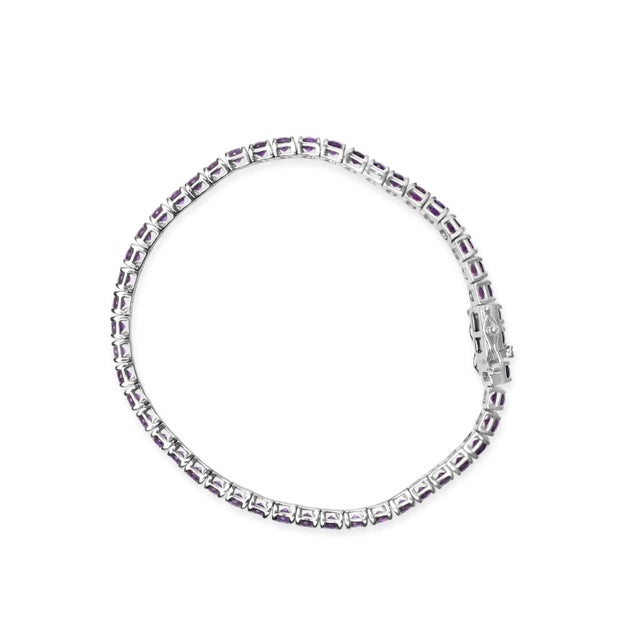 Contemporary .925 Sterling Silver 7 3/8 Ctw Created Purple Amethyst Tennis Bracelet -7.25" Inches For Sale - Image 3 of 5