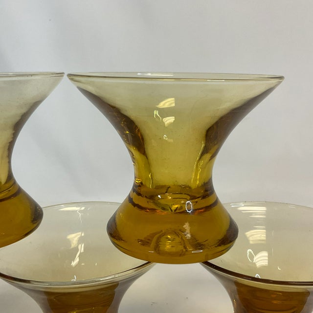 1970s Vintage Art Deco Boho Chic Pale Amber Cocktail Lowballs - Set of 5. For Sale - Image 6 of 8
