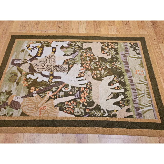 1900 - 1909 Vintage American Hand Hooked Rug, Wool & Cotton, Forest Scene Design, 4x6 For Sale - Image 5 of 14