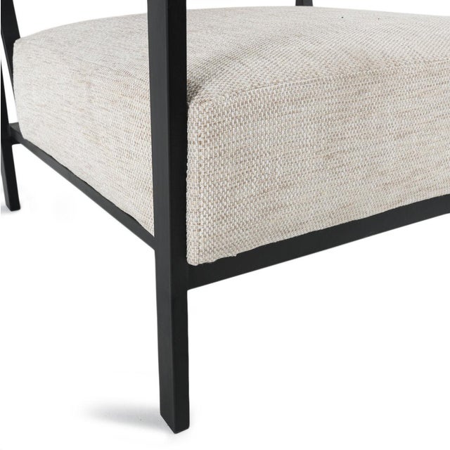 2020s Iron Frame Oak & Linen Arm Chair For Sale - Image 5 of 9