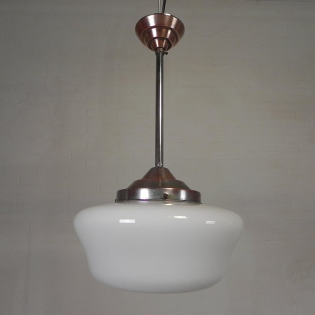 Art Deco Pendant Lamp with White Glass Shade, 1930s For Sale - Image 12 of 12