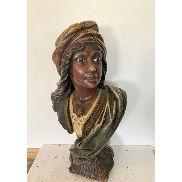 Polychrome Plaster Bust, 1800s For Sale - Image 10 of 11