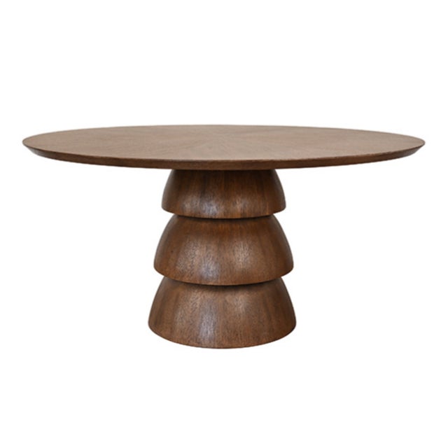 Wood Matthew Izzo Home Callum 60" Round Three Tiered Base Oak Dining Table For Sale - Image 7 of 7