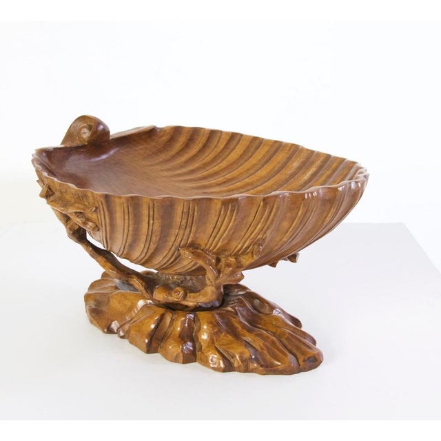 Wood Large Hand-Carved Olive Wood Clam Shell Bowl, Italy, 1930s For Sale - Image 7 of 8