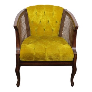1970s Vintage Lewittes Walnut and Chartreuse Velvet Accent Chair For Sale