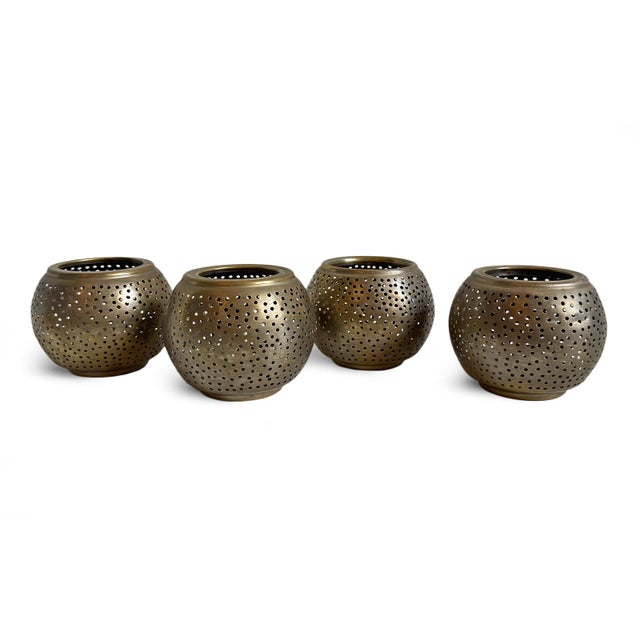 Moroccan Vintage Moroccan Nickel Dot Hole Candle Holder For Sale - Image 3 of 7
