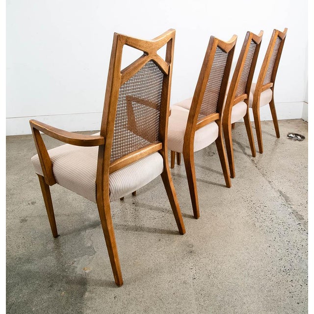 Drexel 1960s Mid Century Modern Dining Chairs 6 Drexel Pinnacle Salmon Brown High Back Cane, Attributed For Sale - Image 4 of 11