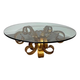 Vintage Gilt Iron Coffee Table with Glass Top For Sale