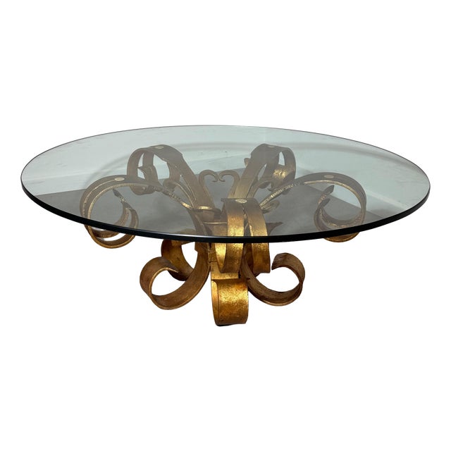 Vintage Gilt Iron Coffee Table with Glass Top For Sale