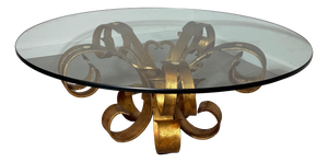 Vintage Gilt Iron Coffee Table with Glass Top