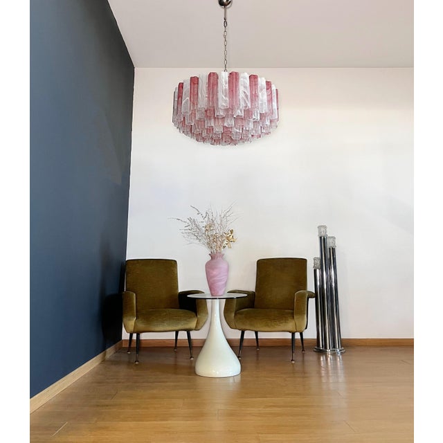 Mid-Century Modern Large Murano Glass Chandelier with Pink and White Alabaster Glass Tube, 1990s For Sale - Image 3 of 18