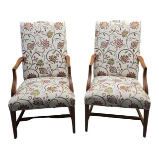 Mid 20th Century Pair of Mid-Century Modern Floral Upholstered Armchairs For Sale