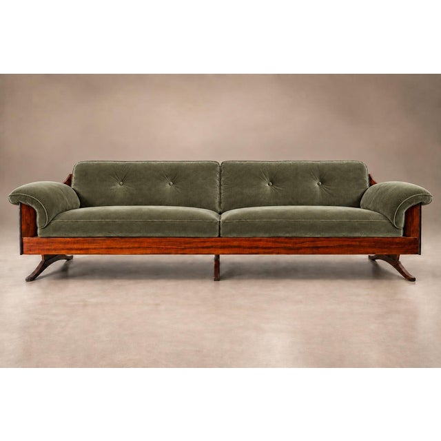 Brazilian Modern Sculpted Sofa in Rosewood & Celadon Mohair by Novo Rumo, Brazil, 1960s — Lot 365 For Sale - Image 17 of 18