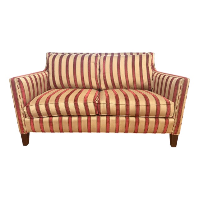 Century Furniture Classic Tailored Loveseat in Custom Striped Upholstery, Made in Usa For Sale