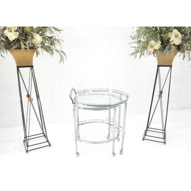 Round Chrome Mid-Century Modern Bauhaus Glass Top Serving Cart on Wheels For Sale - Image 9 of 12