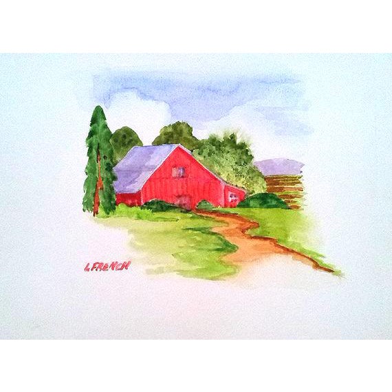 Lynne French Red Farm Barn Original Watercolor Painting | Chairish