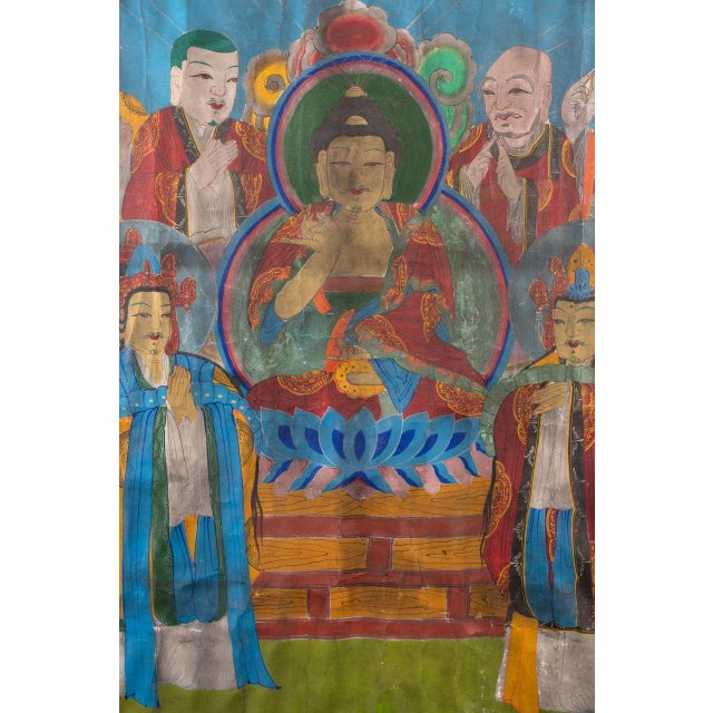 Large 19th Century Tibetan Thangka Painting of Buddha and Attendant Deities For Sale - Image 4 of 11