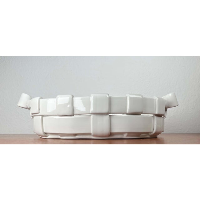 Vintage Italian White Ceramic Woven Basket Bowl For Sale - Image 3 of 18