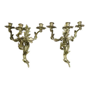 19th Century French Bronze Louis XV Style Wall Sconces- Set of 2