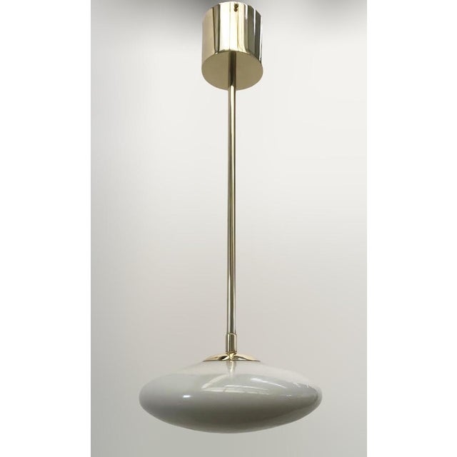 Italian Uno Polished Brass Glossy Gray Shade Pendant by Fabio LTD For Sale - Image 3 of 7