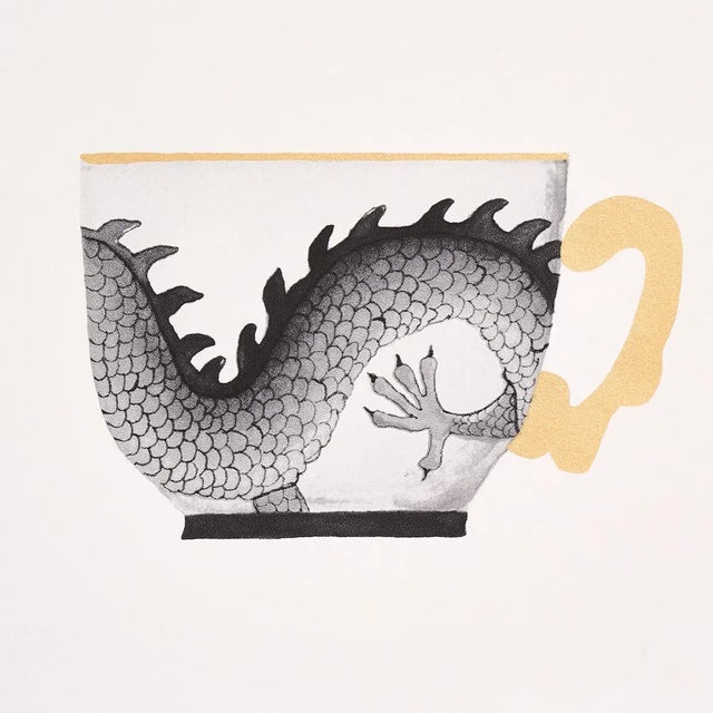 Not Yet Made - Made To Order Sample - Schumacher Onie's Teacups Wallpaper in Ink For Sale - Image 5 of 7