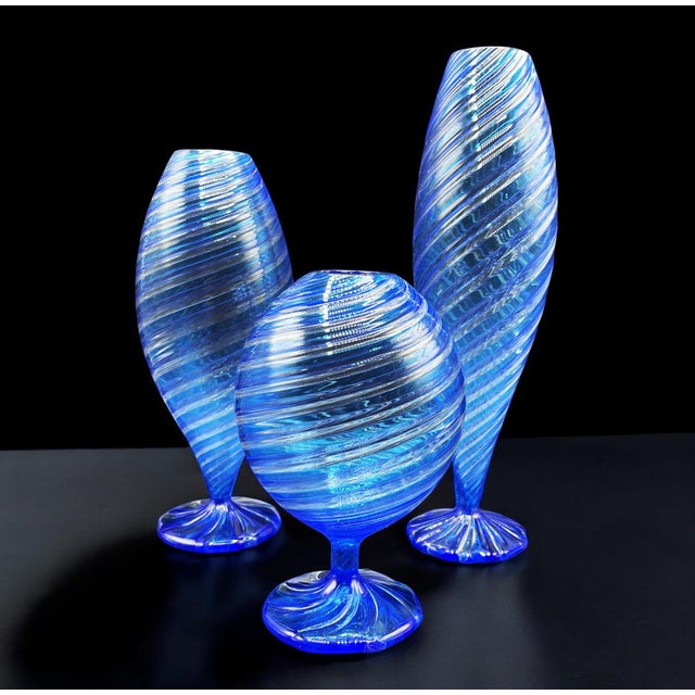 Blue Murano Glass Vases attributed to Novecento Venziano, 1970s, Set of 3 For Sale - Image 10 of 18