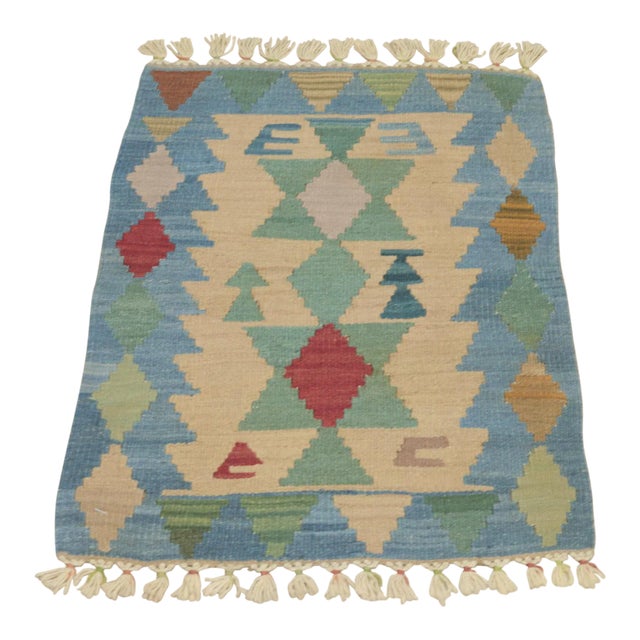 1960s Southwestern Soft Blue Hand Knotted Rug For Sale