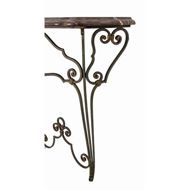 1960s Mid-Century French Louis XV Style Wrought Iron and Black Marble Top Console, 1960 For Sale - Image 5 of 10