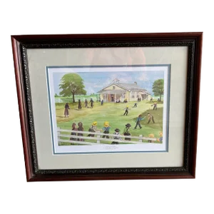 Vintage Framed Signed Print Children Playing Outside "Amish Happier Days"