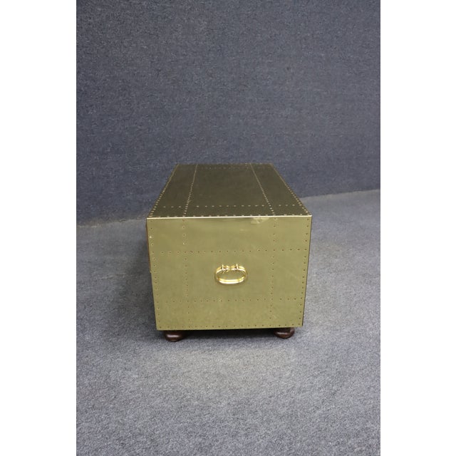 Sarreid Brass Clad Campaign Style Two-Drawer Chest For Sale - Image 14 of 16