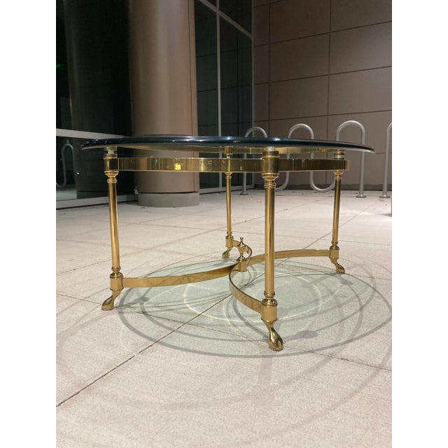 Jansen Style Brass & Glass Coffee Table With Hoof Feet For Sale - Image 11 of 13