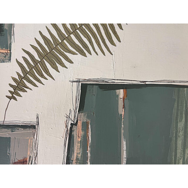 2020s “Cabin Fern" Green Abstract Art in Antique Frame, Transitional Living Room Art by JTS For Sale - Image 5 of 11