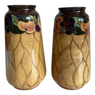 Antique Art Deco Hand-Painted Jacobean Ware Vases from Royal Stanley, England, 1920s, Set of 2 For Sale