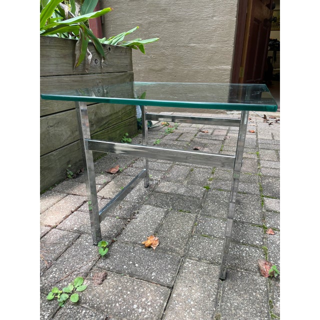 1960s 1960s Vintage Milo Baughman Style Metal and Glass Side Table For Sale - Image 5 of 10
