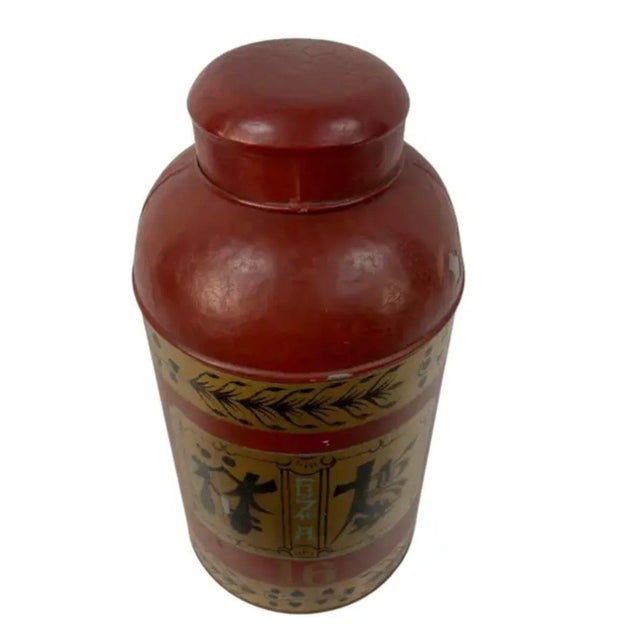 Metal Chinese Export Style Tole Tea Cannister With Lid For Sale - Image 7 of 10