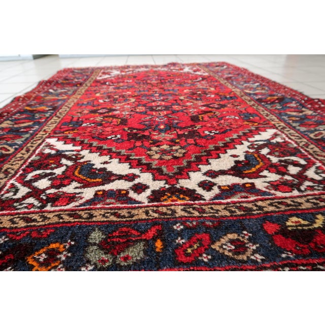 Handmade Vintage Persian Hamadan Rug – 3.3' x 4.6' (103 x 142 cm) – 1970s Authentic Wool Carpet Exquisite Vintage Persian...