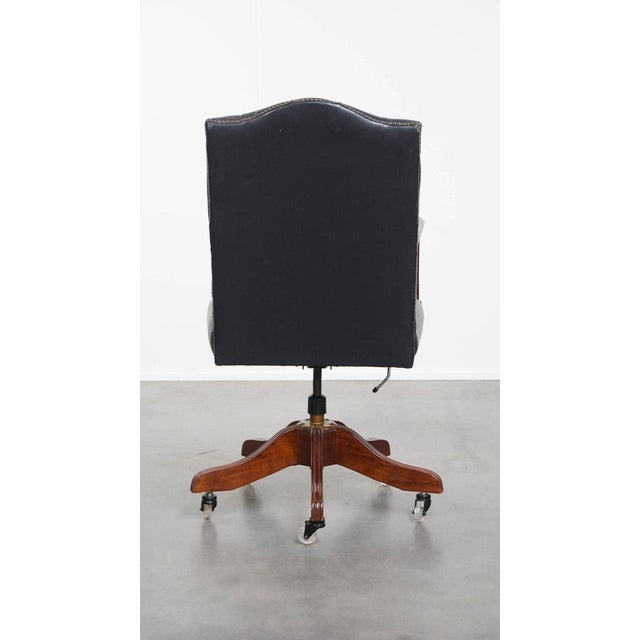 Dark Blue Cowhide Chesterfield Swivel Desk Chair For Sale - Image 4 of 18