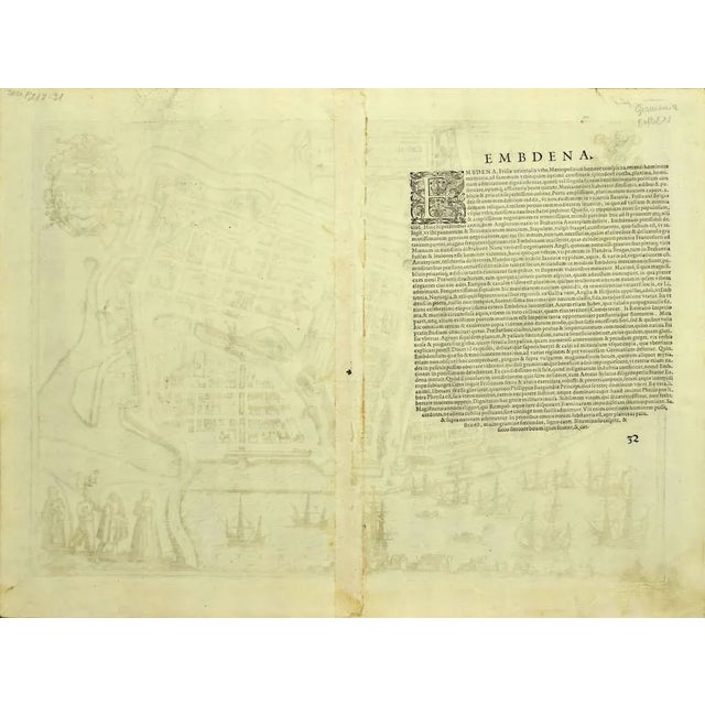 This map of Embdena is an original etching realized by George Braun and Franz Hogenberg in the Late 16th Century, as part...