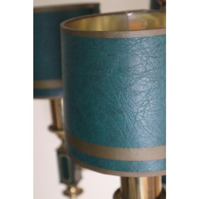 Empire Dark Green Leather and Brass Four-Arm Chandelier, France, 1960s For Sale - Image 17 of 18
