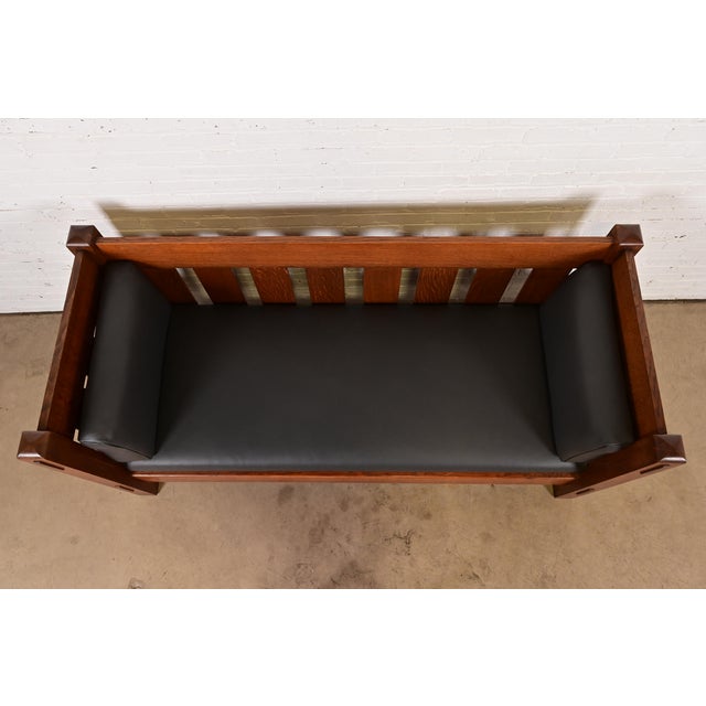 Early 20th Century Limbert Antique Mission Oak Arts and Crafts Settle Sofa, Newly Reupholstered For Sale - Image 5 of 12