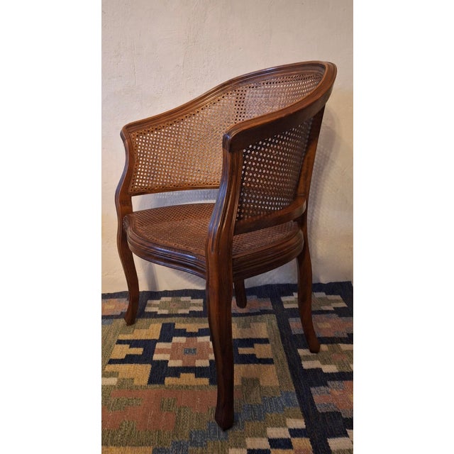 Wood 20th Century Louis XV Half-Moon Rattan and Hardwood Armchair For Sale - Image 7 of 16