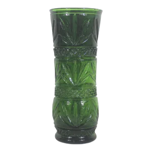 1970’s Large Mid Century Modern Art Glass Vase Green Pressed Glass Flower Vase Dark Green