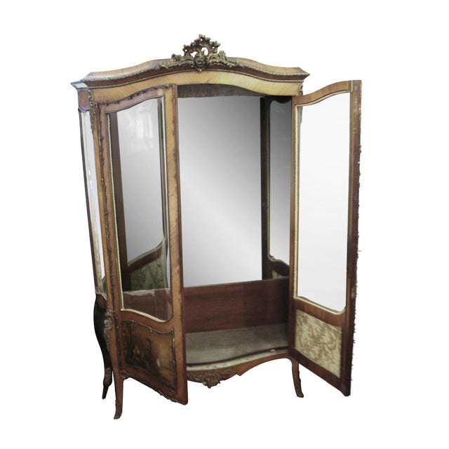 Late 19th Century Antique Vernis Martin French Wood Double Door Vitrine Cabinet For Sale - Image 5 of 5