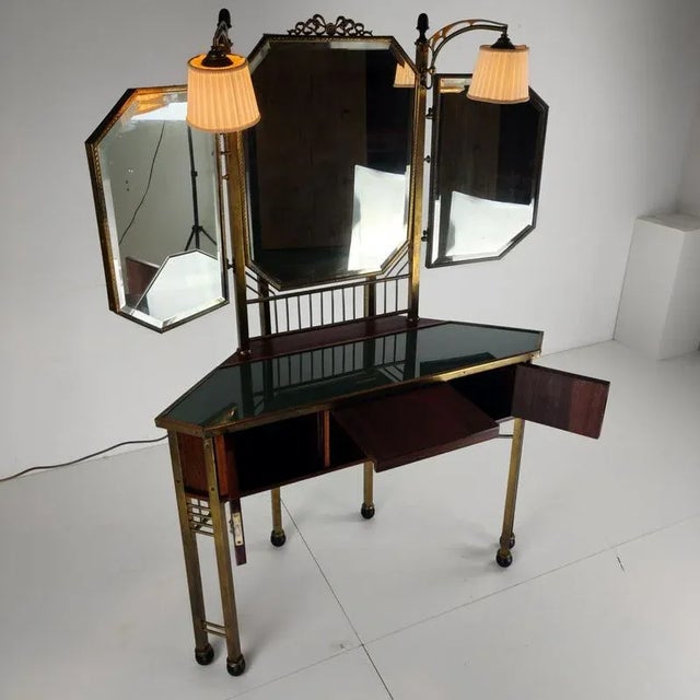 Metal Vintage French Brass Dressing Table, 1930 For Sale - Image 7 of 18