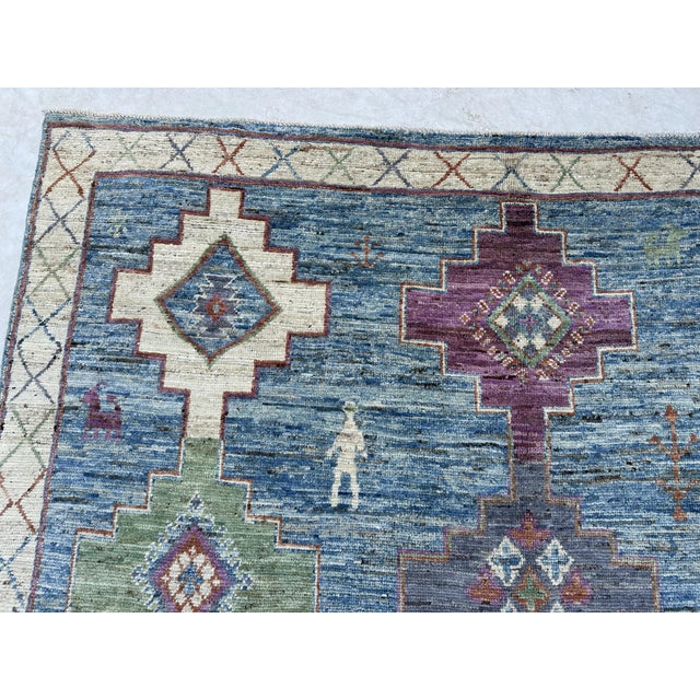 Textile Blue Moroccan Style Tribal Rug 8x9 For Sale - Image 7 of 7