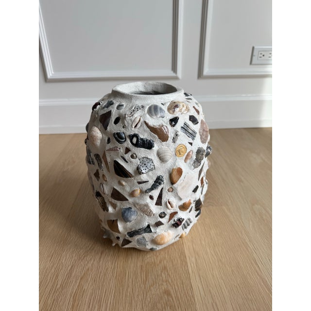 Contemporary Rare Large 12" "Sea Ephemera" Shell Mosaic Vessel/Memory Jar by Memor (Maxine Midtbo) For Sale - Image 3 of 10