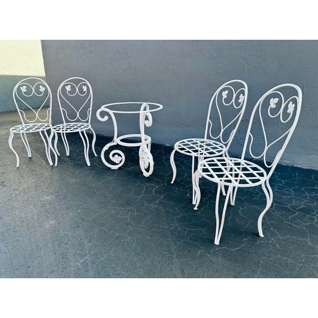 Campaign Vintage French Garden & Patio Dining Table and Four Chairs Circa 1950s For Sale - Image 3 of 10