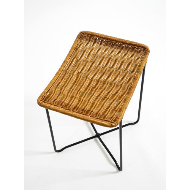 Mid-Century Modern Rattan Stool with Black Iron Frame, 1950s For Sale - Image 10 of 18