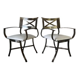 Vintage Shaver Howard Modernist Industrial Brushed Steel Armchairs – Pair For Sale